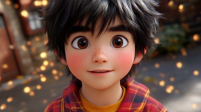 Close-up of a cheerful animated boy.