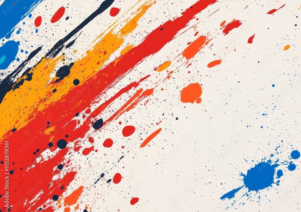Poster abstract colorful paint splashes and streaks on white background.