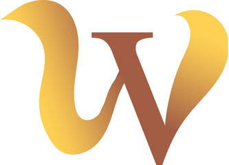 W Letter Logo. Couffeur, Hair and Beauty. Golden.