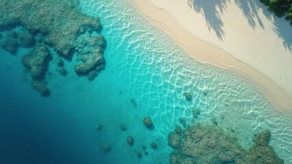 sand beach crystal clear water top view