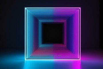 a neon colored square frame with a black background