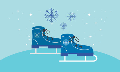 Winter with Ice skates and snowflakes logo