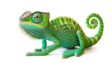 Obraz premium The chameleon has a long tail and is looking at the camera