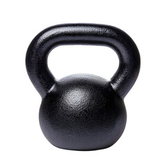 Heavy black kettlebell isolated for fitness training gym exercise strength equipment body workout health lifting and sports muscle building concept