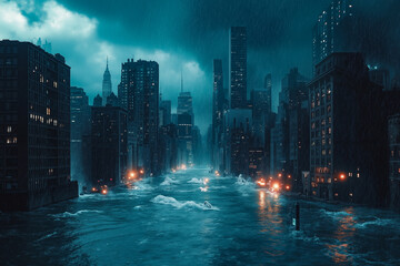 Obraz premium A city at night with a city in the background