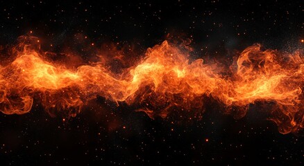 Abstract fiery wave, orange and yellow flames on black background.