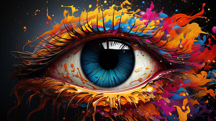 Eye with Colorful Paint Splashes