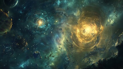 Fototapeta premium Middle Eastern scientists uncovering universe where cosmic strings weave through fabric of space time altering laws of physics Their journey explores implications of anomalies understanding multiverse