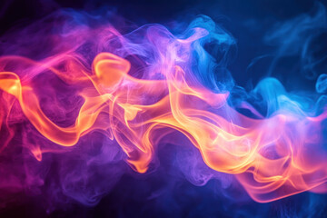 Obraz premium Colorful smoke swirls on black background.