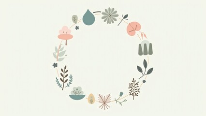 Iconos interconectados de flora, fauna y agua en colores pastel sobre fondo gris claro. Dise&ntilde;o armonioso ideal para branding ecol&oacute;gico y materiales educativos.