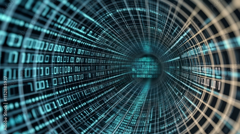 Poster digital data stream tunnel abstract technology visualization
