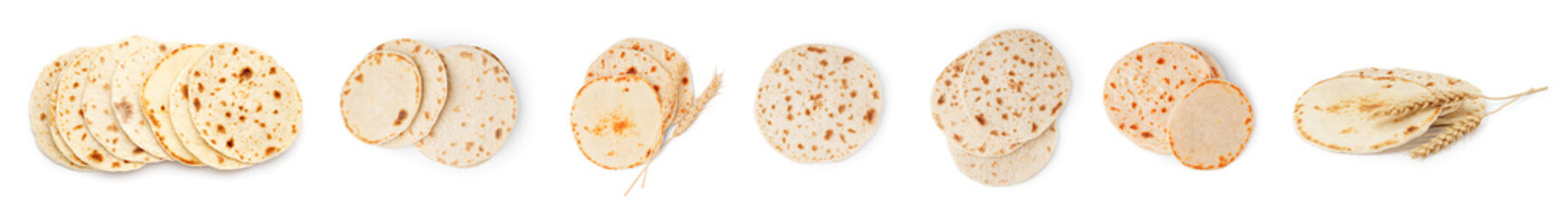 Set of tasty lavash on white background