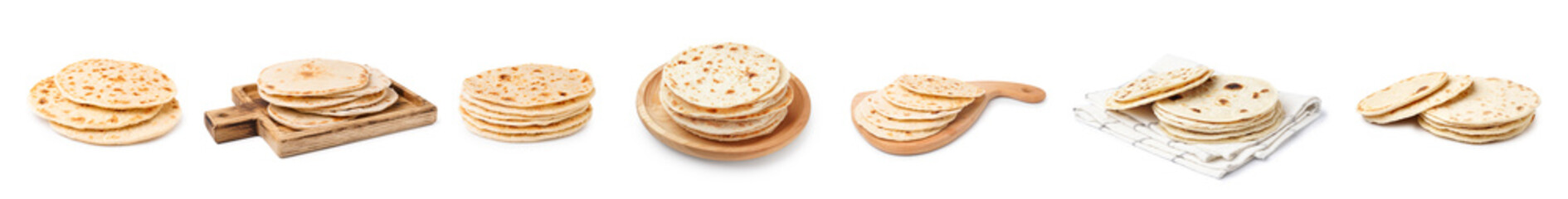 Set of tasty lavash on white background