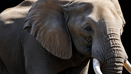 Obraz premium Close-up of an African elephant's head and tusks in a natural setting.generative ai