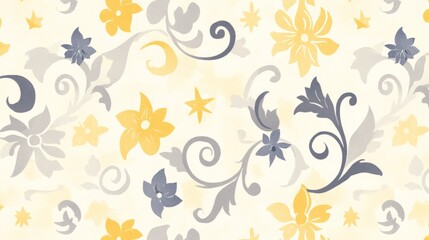 Elegant Floral Damask Pattern in Yellow and Gray
