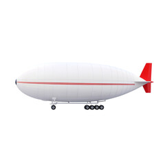 White blimp airship with red tail fin isolated for aerial transportation sky advertising vintage aircraft travel and promotional flying vehicle icon