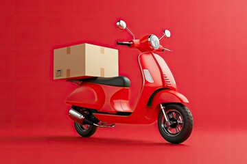 Obraz premium 3D Illustration Scooter with delivery box isolated on solid background