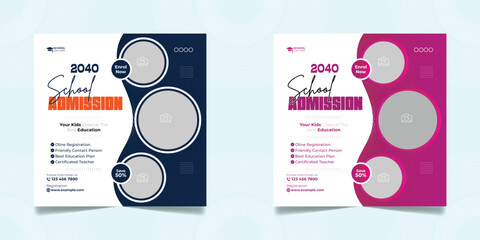 School admission open social media post design, back-to-school promotion square banner layout template, educational Instagram and Facebook post 