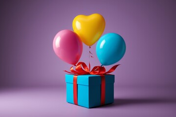 a blue box with balloons