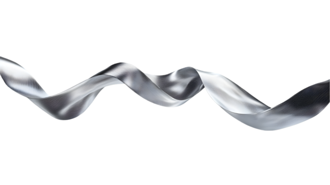 Wavy metallic ribbon swirl isolated in 3D cartoon style representing abstract decoration chrome curve futuristic design or luxury graphic element