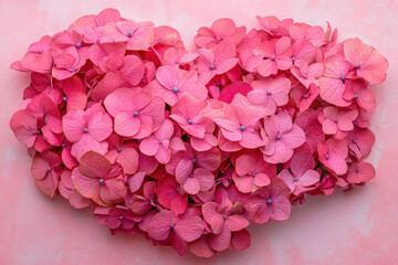 Fototapeta premium Heart made of pink hydras against a rocky backdrop, symbolizing nature's beauty and resilience.