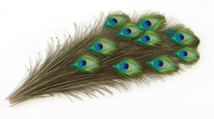 Obraz premium A vibrant display of peacock feathers featuring striking blue and green eye patterns, showcasing their natural beauty and intricate design.