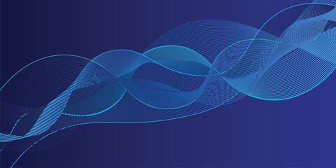 Glowing blue wavy lines on dark background. Futuristic dynamic wave concept