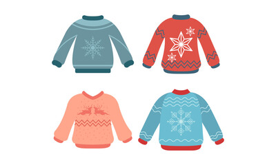 Naklejka premium Cartoon christmas ugly sweaters colection