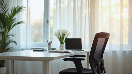 Serene Home Office Setup with Natural Light for Productive Remote Work