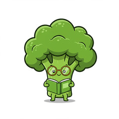 Fototapeta premium Cute Broccoli Character Reading Book Healthy Food Cartoon Illustration