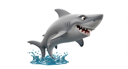 Obraz premium Playful Cartoon Shark Jumping Ocean Fun 3D Render