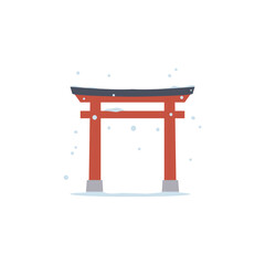 Snowy Torii Gate in Winter Illustration