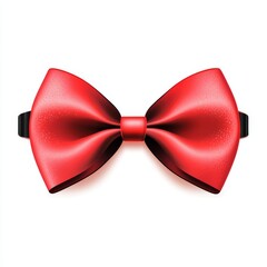 Red satin bow tie with black band, isolated on white background.