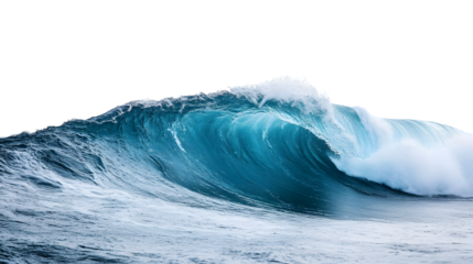 Blue ocean wave splashing isolated on transparent background, cut out, PNG