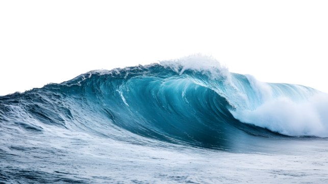 Blue ocean wave splashing isolated on transparent background, cut out, PNG