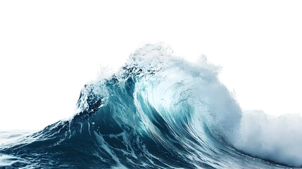 Blue ocean wave splashing isolated on transparent background, cut out, PNG
