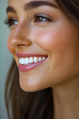 Obraz premium A close up of a woman's face with a smile on her face