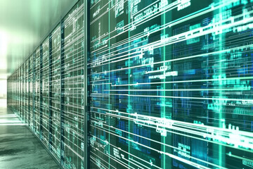 Digital data visualization in modern server room environment Generative Ai