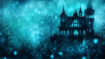 Enigmatic Mansion in a Wintery Forest at Dusk