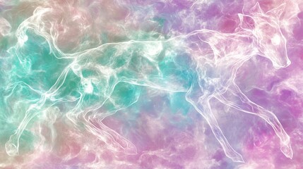 Ethereal Fawn Leaps Through Pastel Cloudscape