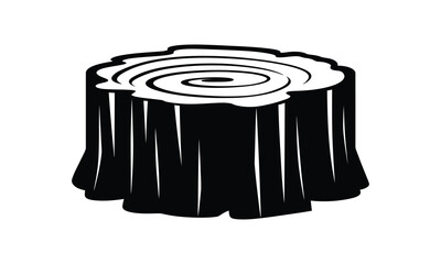 Wood tree stump cut down icon, silhouette, outline, vector, illustration, isolated on a white background