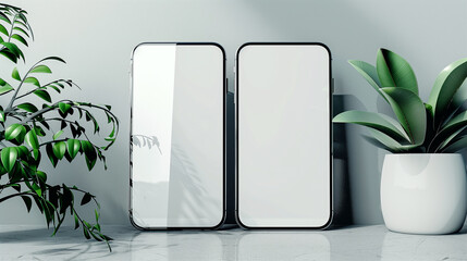 Two Modern Smartphones with White Screens Mockup for App and UI Design