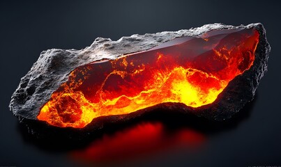 Molten core inside a rock, glowing orange.