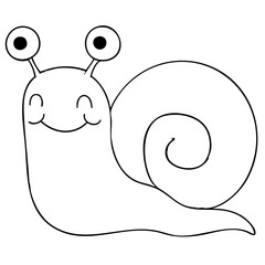 Cute snail with big smile and eyes simple line drawing coloring pages for toddlers illustration vector. This coloring page is ideal for children coloring book aged 1-3