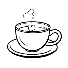 Dip tea cup on plate vector illustration line drawing coloring page for kids. This coloring page is ideal for children coloring book aged 1-3