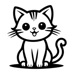 Happy Smiling cute kitten coloring pages for kids vector illustration thick line drawing. This coloring page is ideal for children coloring book aged 1-3