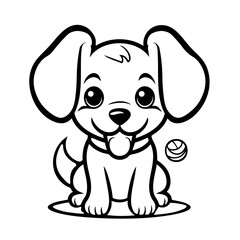 Happy Smiling cute dog coloring pages for kid's vector illustration thick line drawing. This coloring page is ideal for children coloring book aged 1-3