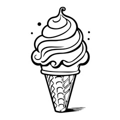 Ice cream cone vector line drawing for coloring book. This coloring page is ideal for children coloring book aged 1-3