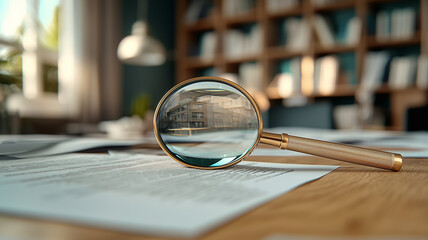 A detailed IT Security Risk Assessment concept depicted with a magnifying glass focused on a document within an abstract technological atmosphere, Ai
