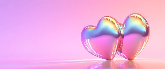 rainbow heart, pink background, white and purple gradient, colorful 3D illustration, rainbow, love concept banner design, 2 hearts, 8K resolution Ethereal Glow,